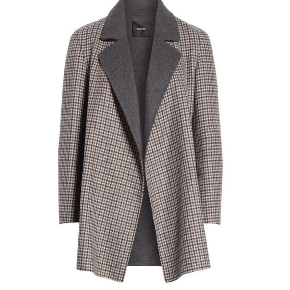 Theory Clairene Wool Blend Plaid Coat Jacket Size Medium Grey - Picture 1 of 7